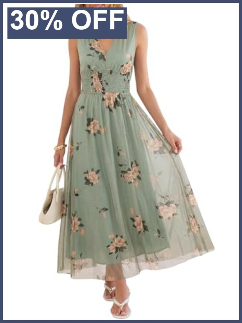 Women's Floral Tulle Wedding Guest Maxi Dress Sleeveless A-Line